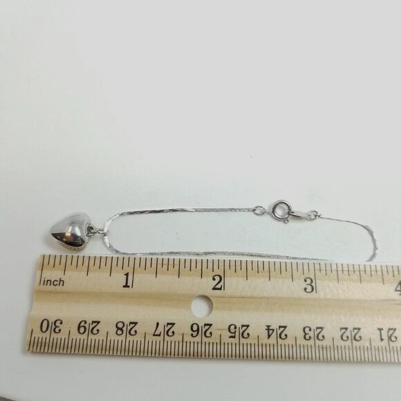 Vintage Heart Charm Bracelet, Silver Tone, Simple Chain, Estate - Picture 3 of 4